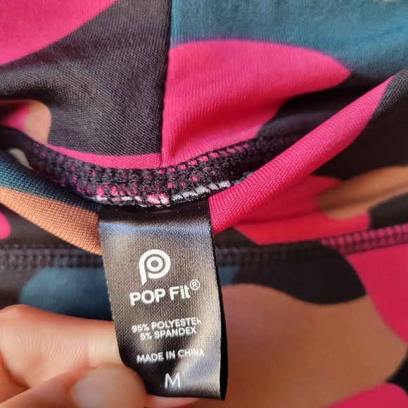 Pop Fit Hot Pink Blue Camo Leggings Pockets NWT Medium High Rise 12" in Stretch - Picture 6 of 9